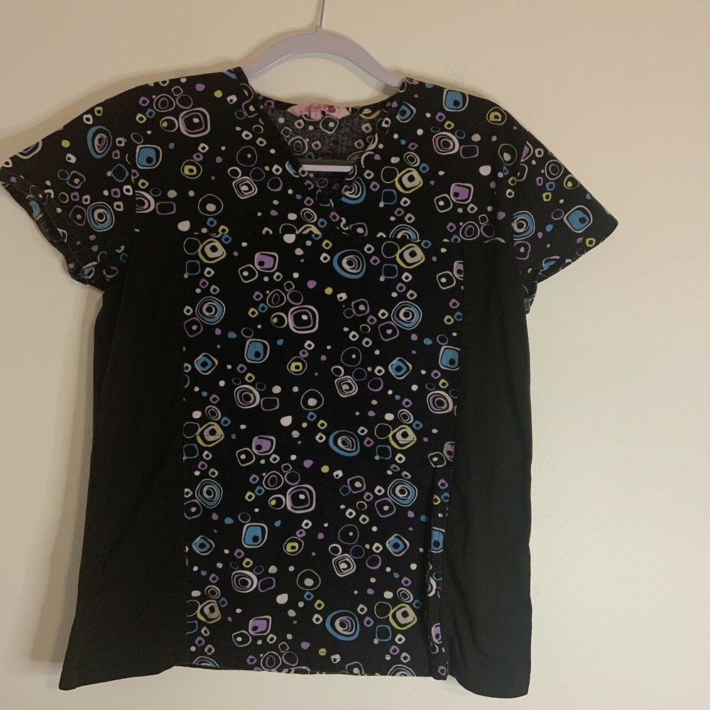 Made Black Shapes Mock Neck Scrub Top Medical Uniform Small